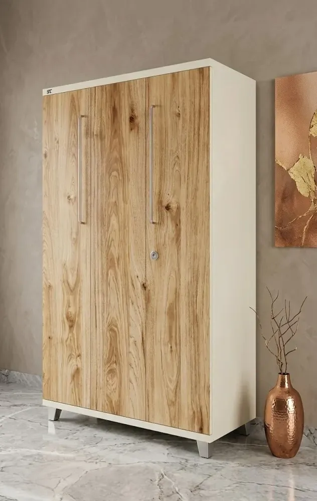 wooden textured 3 Door Steel Almirah