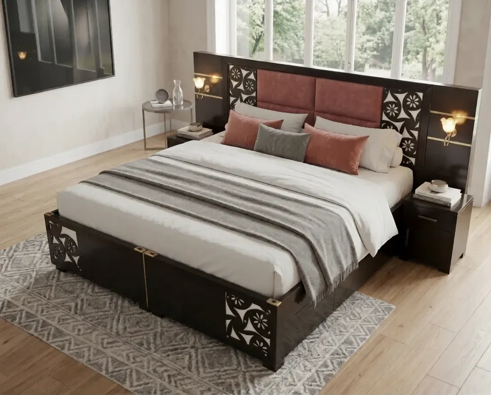 Suite cushioned bed with night lamp