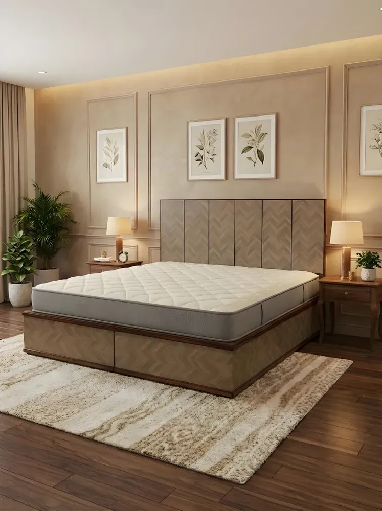 Textured Double bed with Teak Borders