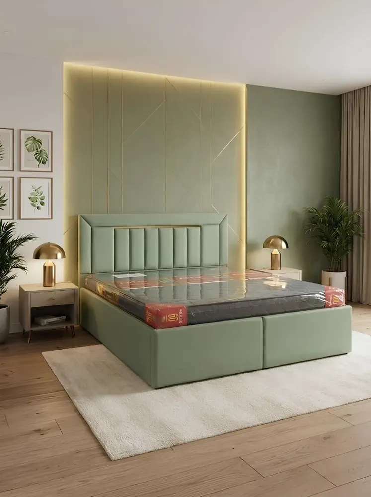 Leather Cushioned Double bed