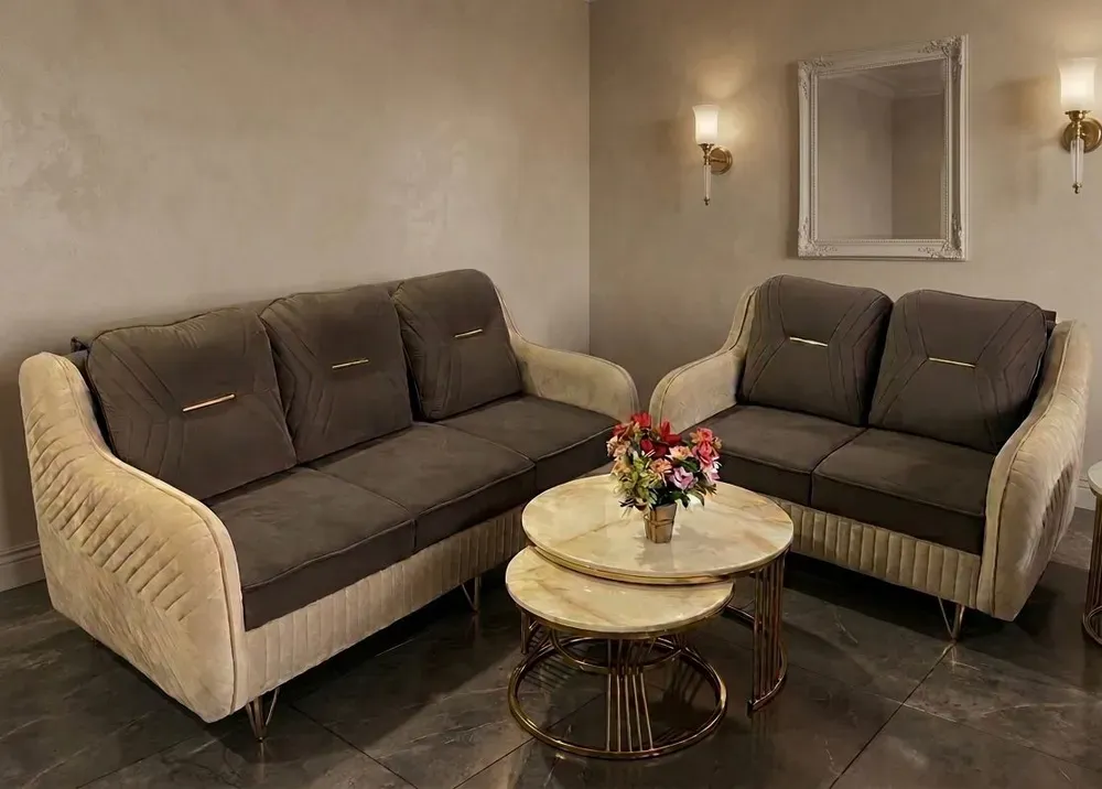 Velvet Gold Accent 3+2 Sofa Set